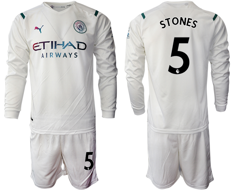 Men 2021-2022 Club Manchester city away white Long Sleeve #5 Soccer Jersey